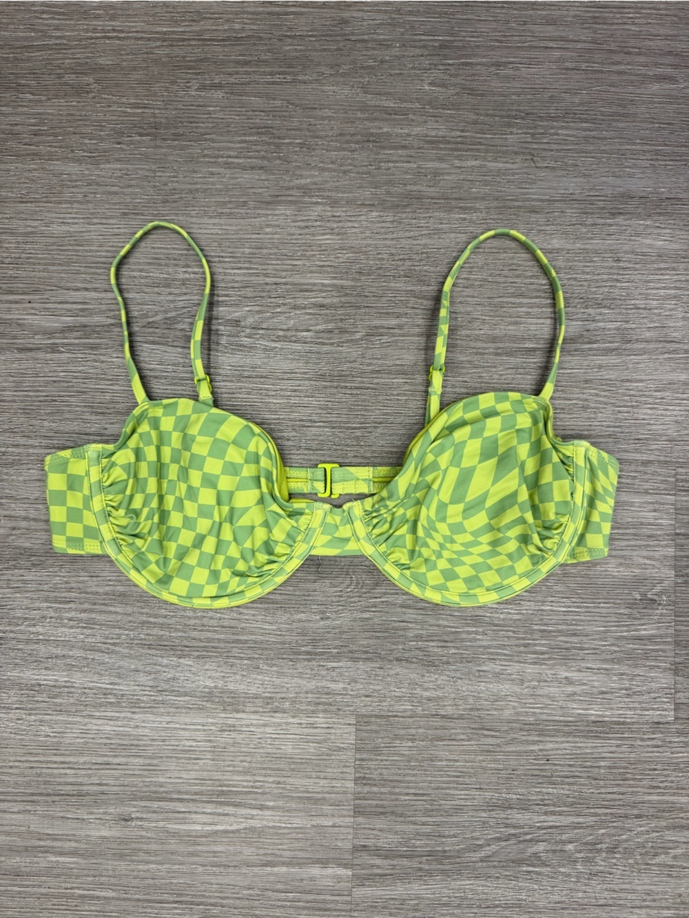 Garage Neon Lime Checkerboard Underwire Bikini Top Size XL